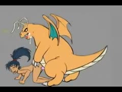 A cartoon dragon fucking a harlot in Pokemon Beastiality
